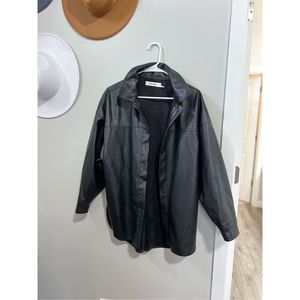 Women's Black Leather Shacket